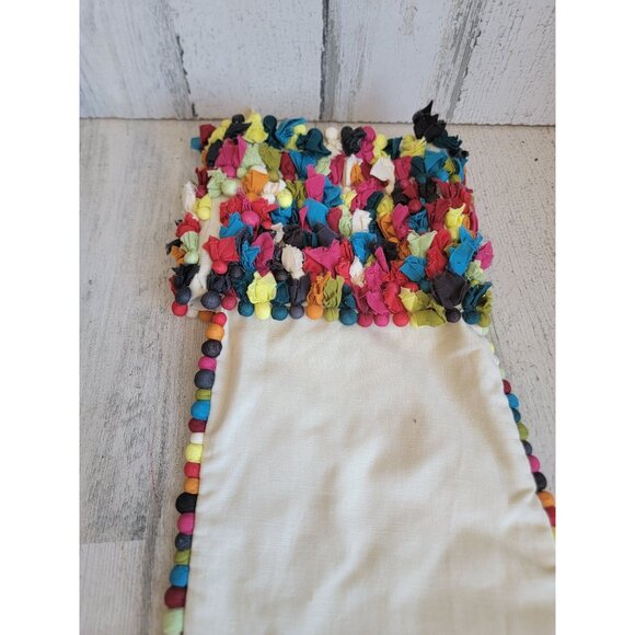 Crate Barrel large white Stocking rainbow pom pom unique - Picture 5 of 9